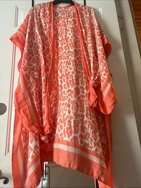 Lana roux one size Coral White Leopard Print Kimono Cover-Up